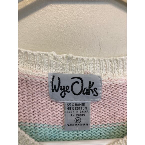 Wye Oaks 90's Vintage Pastel Striped Sleeveless Button Up Sweater Size Medium - Picture 2 of 8